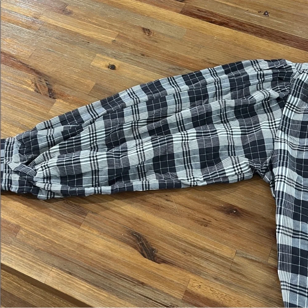 Unsubscribed $280 Plaid Puff Long Sleeves Blouse L NWOT Black White Boho